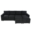 Convertible U-shaped Sectional Sofa with Storage Chaise Lounges and USB Ports, Black Twill Polyester, 103.9 Inches