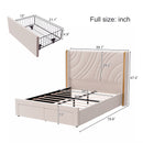 Modern Upholstered LED Bed Frame with Storage Drawers, Velvet Platform Bed, Wingback Headboard, RGB Light, Beige