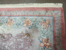 9' X 12' Vintage Handmade Chinese Carving Sculpture Wool Rug Flower Design Pink Carpet
