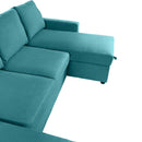 Convertible U-shaped Sectional Sofa with Storage Chaise Lounges & USB Ports, Teal, Twill Polyester, 103.9'