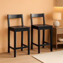Black Wooden Bar Stools With Backrests Counter Height Set Of 2