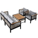Outdoor Sectional Sofa Set 5-Person Patio Seating Group with Cushions and Coffee Table, Grey, Steel & Acacia Wood