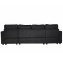 Convertible U-shaped Sectional Sofa with Storage Chaise Lounges and USB Ports, Black Twill Polyester, 103.9 Inches