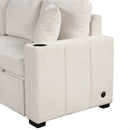 Beige Chenille Sectional Sofa Convertible Pull-out Bed with Storage Ottoman & USB Ports, 109.1'