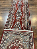 Indo Persian Runner Rug 2.8 x 14.8, Long Indo Kirman Hallway Rug, Red Floral Wool Vintage Handmade Oriental Runner