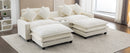 Chenille Upholstered Sectional Sofa with Removable Ottoman, USB Ports, Cup Holders, and Storage, Beige, 111'