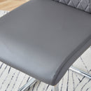 Table and chair set.63'x31.5x30' Luxurious Snow Mountain Patterned Sintered Stone Table with Silver Metal Butterfly Legs.Paried With 6 Dark Gray High-quality PU Chairs With Arched Metal Legs.