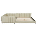 Queen Size & Twin XL Size Upholstered Platform Bed, Mother & Child Bed, PU Leather, Beige