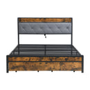 Modern King Bed Frame with Storage & LED Lights, Upholstered Headboard, USB Charging Station, Easy Assembly, Grey