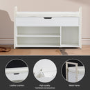 39'Shoe Storage Bench, Entryway Bench with Lift Top Storage Box, Metal and Board Bench for Entryway, Two Tier Shoe Rack Organizer for Entryway, Bedroom, Hallway, Industrial,  white