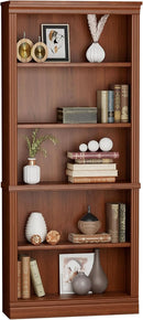 Five Shelf Tall Bookcase 72 Inch Cherry Wood Open Display