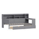 Wooden Twin Size Daybed with Storage Shelves, Multi-functional Bed with Two Storage Drawers and  Study Desk, Gray