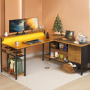61 Inch L Shaped Desk With Power Outlets And LED Lights