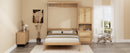 Full Size Solid Wood With Rattan Murphy Bed Cabinet Space-Saving Bed with 2 Side Cabinet Storage Shelves, Perfect for Guest Room, for Bed Room, Guest Room, Home Office, Natural