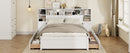 White Wooden Storage Bed with Tall Extended Bookcase Headboard, 6 Drawers and Charging Station for Teens Adults, No Box Spring Needed,Full