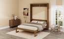 Full Size Solid Wood With Rattan Murphy Bed Cabinet Space-Saving Bed with 2 Side Cabinet Storage Shelves, Perfect for Guest Room, for Bed Room, Guest Room, Home Office, Walnut