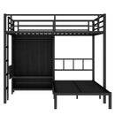 Full XL Over Twin Metal Bunk Bed with Folding Desk, Closet with LED ,Space-Saving/Noise Reduced, Black