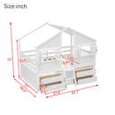 Full Size House Loft Bed with Roof, Windows,4 Storage Drawers,Pine Wooden Bed with Safety Guardrails,Ladder,White