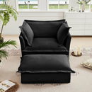 Upholstered Slipcovered Armchair with Ottoman,  Deep Seat Armchair W/ Wide Ottoman for Living Room, Armchair Sets with Large Soft Pillows(Set of 2),Chenille Fabric,Black