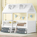 Twin Size Wood Bed House Bed Frame,White