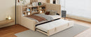 Twin Size Upholstered Daybed with Trundle, Storage Shelves, USB & Outlet (Beige)