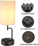 Table Lamp With 3 USB Ports And AC Outlet For Bedroom