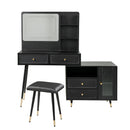 Modern Makeup Vanity Desk with Mirror and Lights, Retractable Design, Black Engineered Wood, 58.50 x 15.80 x 52.30 inches