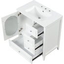 30' Bathroom Vanity with Sink, Bathroom Vanity Cabinet with Three Drawers and Door, Solid Wood and MDF, White