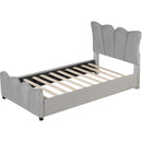 Twin Size Upholstered Platform Bed Velvet Upholstered Bed, Gray