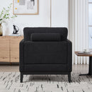 35.4' Wide Modern Farmhouse Performance Accent Chair with Black Finish Legs, Wood Base Reading Armchair Single Sofa with Two Bolster Pillows for Living Room offices and Lounge, Black Boucle.