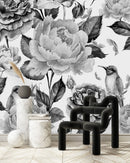 White Wallpaper with Grey Flowers