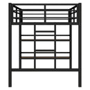 Twin Size Metal Loft Bed with Storage Shelf, Loft Bed with Easy Climbing Ladder and Guardrails for Kids, Black