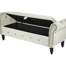 63.38"Velvet Multifunctional Storage Rectangular ottoman bench Comes with crystal buckle Solid Wood Legs with 1 Pillow,Beige