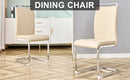 Modern Dining Chairs, PU Faux Leather High Back Upholstered Side Chair with Silver C-shaped Tube Chrome Metal Legs for Dining Room Kitchen Vanity Patio Club Guest Office Chair (Set of 2 (Beige+PU)