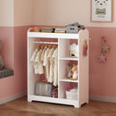 Dress Up Storage With Mirror And Hooks, Clothes Rack With Hanging Rod, 3 Side Hooks, Open Shelves, Top Shelf Organizer - White