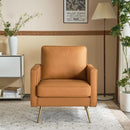 Brown PU Leather Accent Chairs Set Of 2 With Gold Legs