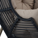 Cori Outdoor Patio Black Faux Wicker Egg Chair with Khaki Cushion, Weather-Resistant, Handwoven PE Rattan and Iron Frame