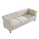 Chesterfield Velvet Sofa 84.65 inch for Living Room Beige Color