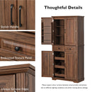 K&K 71' Tall Kitchen Pantry Cabinet with 3 Pull Out Cabinet Organizers, Farmhouse Embossed Texture Storage Cabinet with 6 Door Shelves, 2 Drawers, Freestanding Cupboard for Kitchen, Dining Room Brown