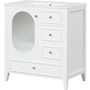 30' Bathroom Vanity with Sink, Bathroom Vanity Cabinet with Three Drawers and Door, Solid Wood and MDF, White