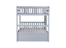 Full Over Full Rubber Wood Bunk Bed with Trundle, Ladder and Guardrails, Convertible to 2 Full Size Beds, with Twin Size Trundle,Light Grey