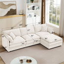 Contemporary Modular Sectional Sofa L-Shaped Couch Set with Movable Ottoman Chenille Beige 105 Inch
