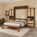 Full Size Solid Wood With Rattan Murphy Bed Cabinet Space-Saving Bed with 2 Side Cabinet Storage Shelves, Perfect for Guest Room, for Bed Room, Guest Room, Home Office, Walnut