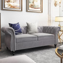 3 Piece Velvet Living Room Set Sectional Chesterfield Sofa Upholstered Loveseat And Chair