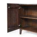 TREXM Wood Accent Cabinet with Storage, Rustic Mango Wood Storage Cabinet with Fluted Design and Adjustable Shelf for Dining Room, Kitchen, and Living Room (Honey)