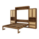 Full Size Solid Wood With Rattan Murphy Bed Cabinet Space-Saving Bed with 2 Side Cabinet Storage Shelves, Perfect for Guest Room, for Bed Room, Guest Room, Home Office, Walnut