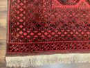 Afghan Turkoman Rug 7x10, Vintage Yamud Beshir Bokhara Carpet, Red and Black Bukhara Hand-Knotted Oriental Wool Handmade Rug, Elephant Foot