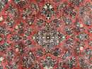 Square Persian Sarouk Rug 11x11 ft, Rare Size, Hand Knotted Wool Floral Allover Red Persian Carpet, Handmade Antique Rug