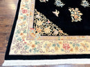 Chinese Wool Rug 9x12, Chinese Carving Carpet, Floral Medallion, Black and Beige, Butterflies, Vintage Asian Oriental Rug, 90 Line Rug