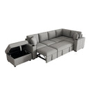 Multi-Functional Sectional Sofa Convertible Pull-out Bed with Storage Ottoman, USB Ports, Cup Holders, Chenille, Gray, 84.7'